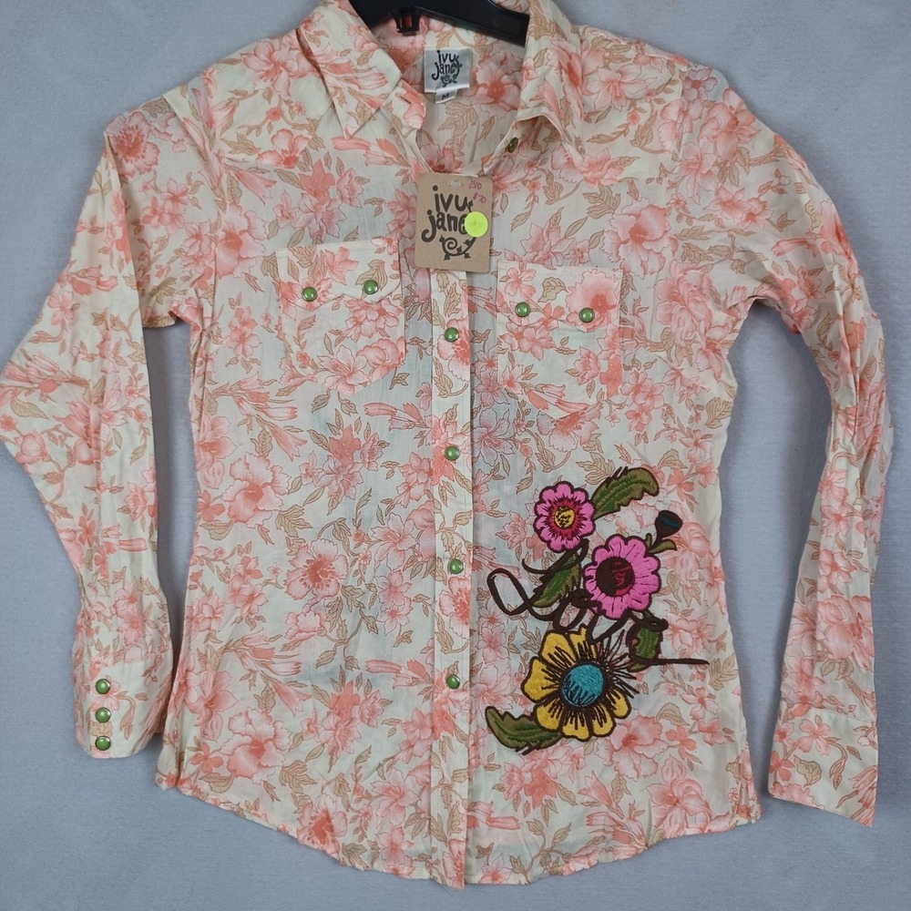Ivy Jane Embroidered Pearl Snap Long Sleeve Western Shirt Med NWT